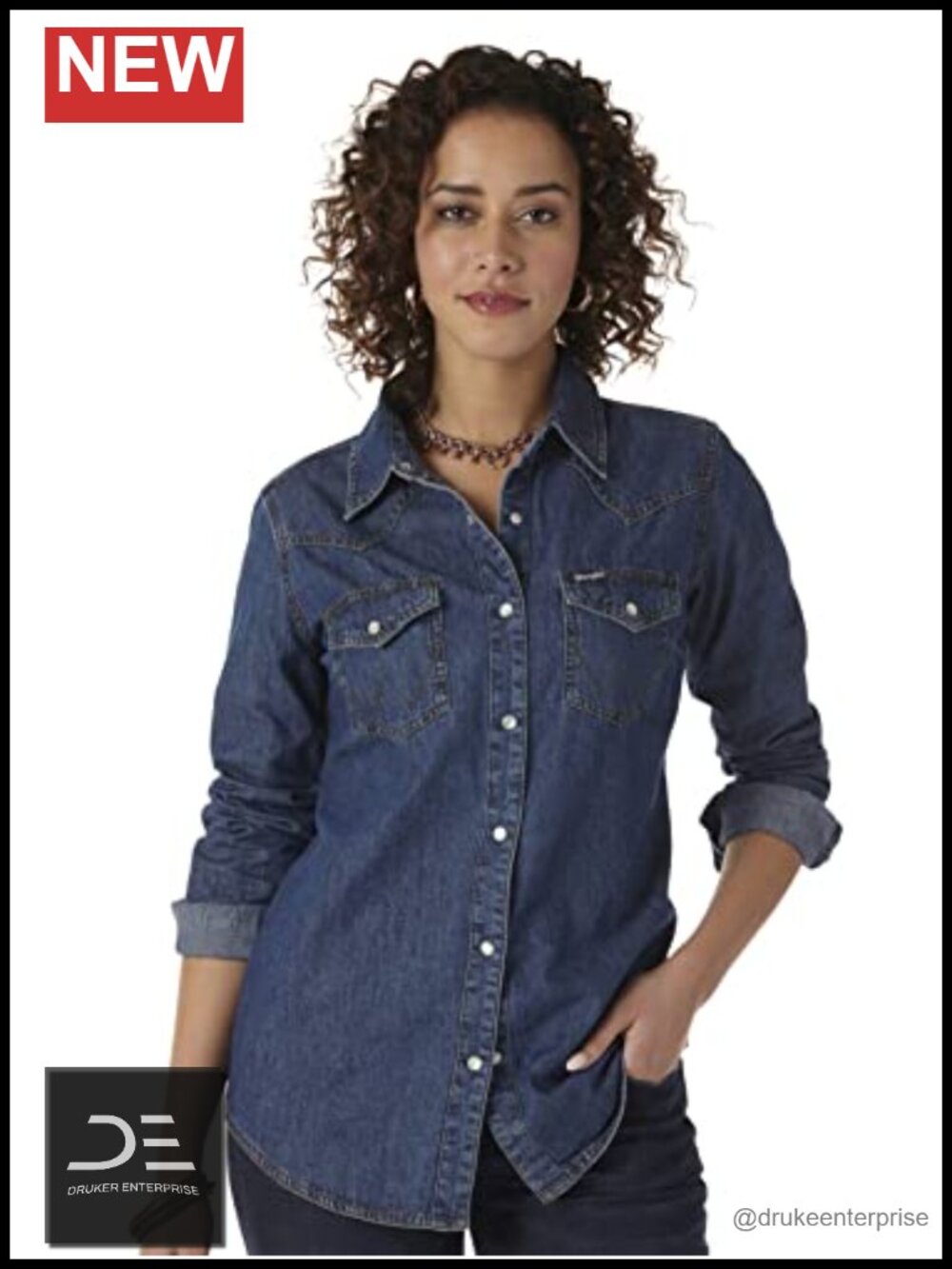 Wrangler Women's Retro Long Sleeve Western Denim Snap Shirt Cotton